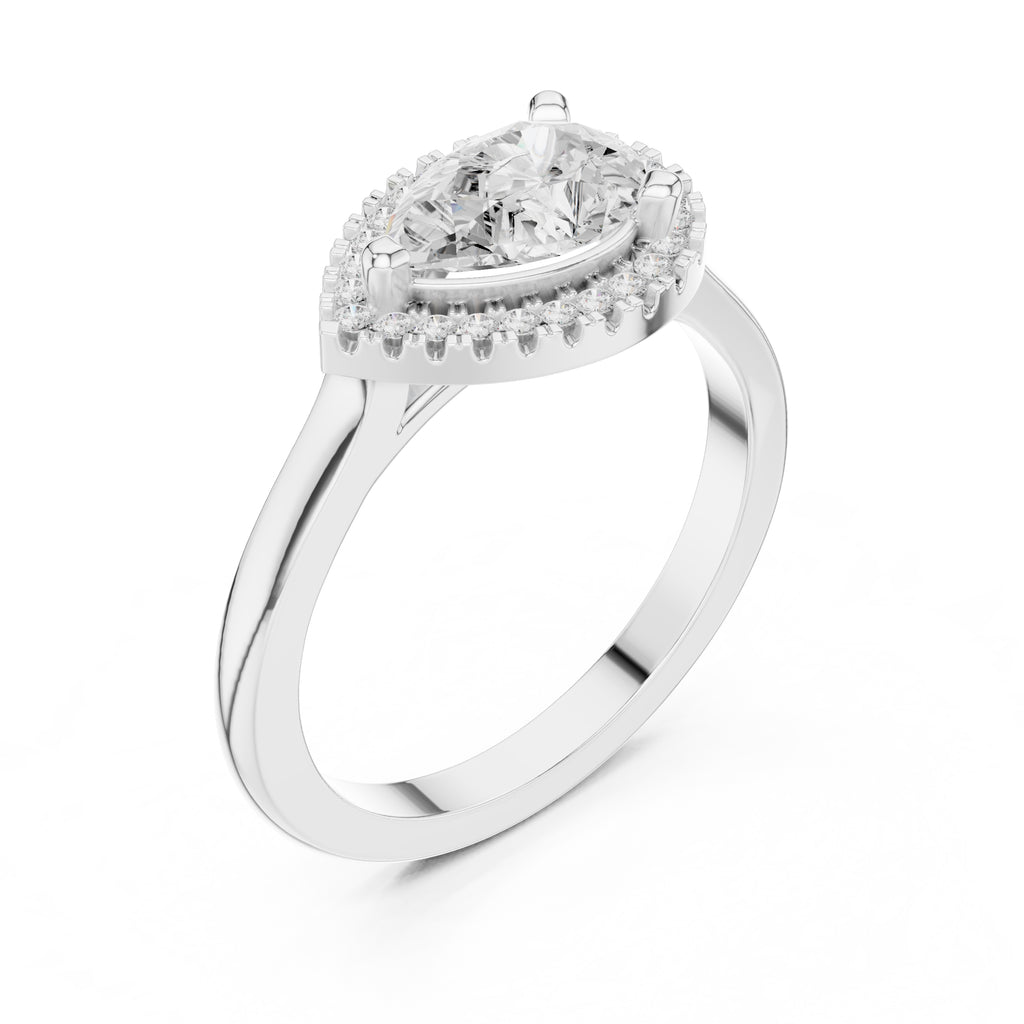 1.00 ct Teardrop Pave Halo Diamond Ring 1ct White Gold