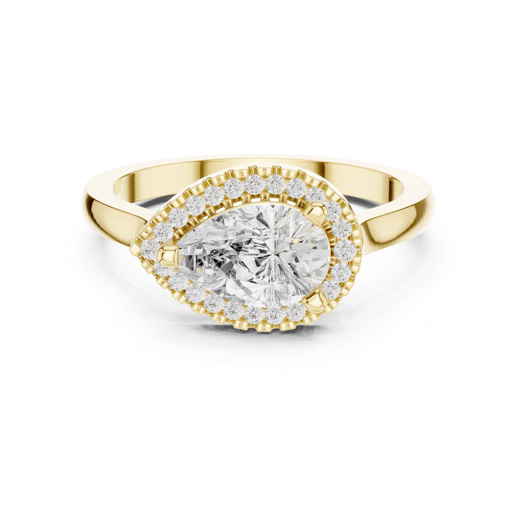 1.00 ct Teardrop Pave Halo Diamond Ring 1ct Yellow Gold