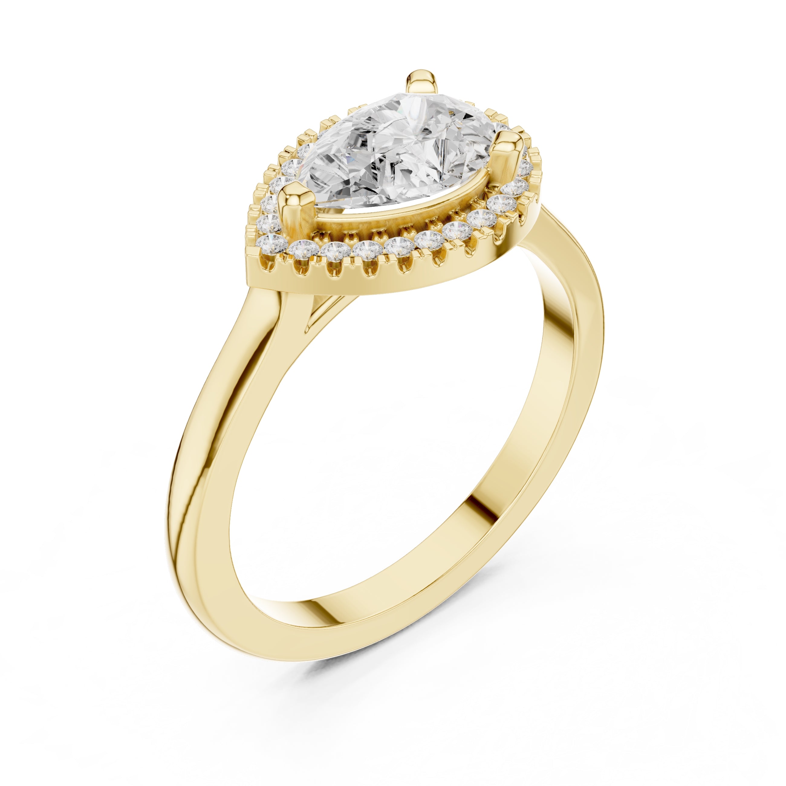 1.00 ct Teardrop Pave Halo Diamond Ring 1ct Yellow Gold