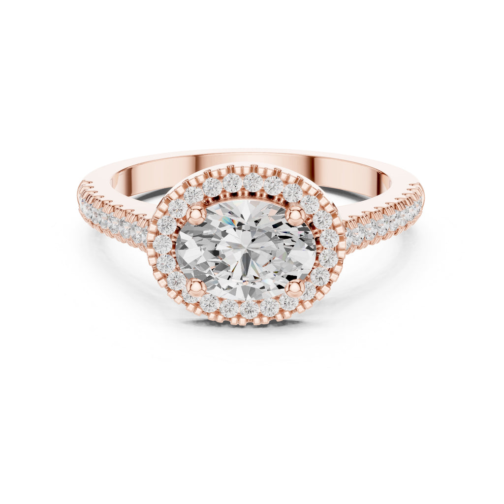 1.00 ct Oval Milgrain Halo Engagement Ring 1ct Rose Gold