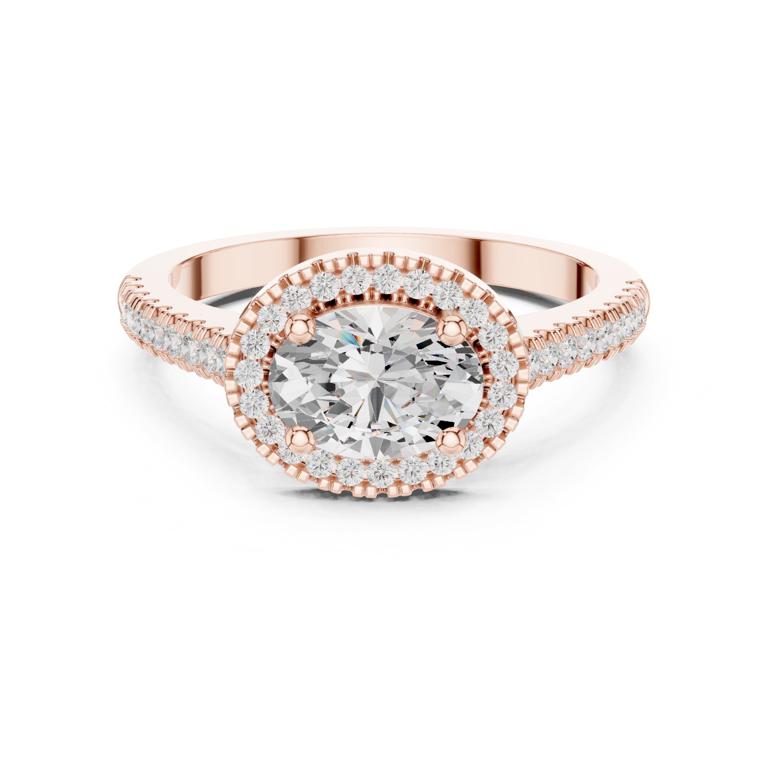 1.00 ct Oval Milgrain Halo Engagement Ring 1ct Rose Gold