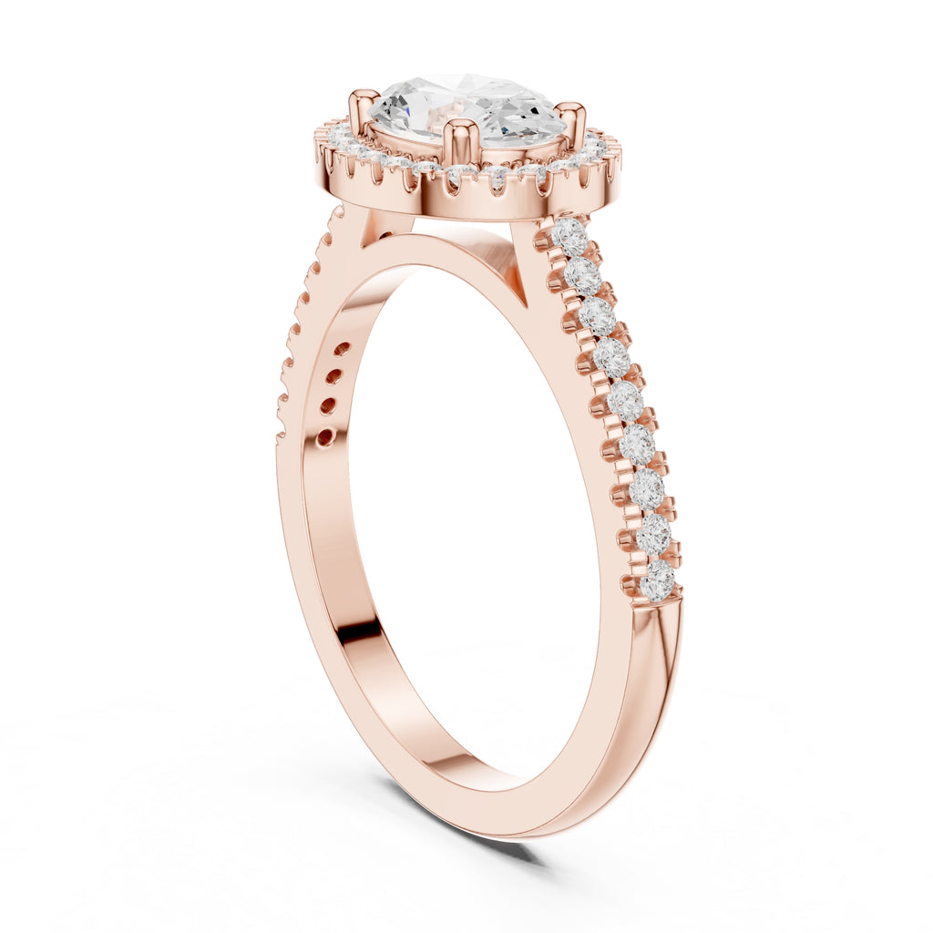 1.00 ct Oval Milgrain Halo Engagement Ring 1ct Rose Gold
