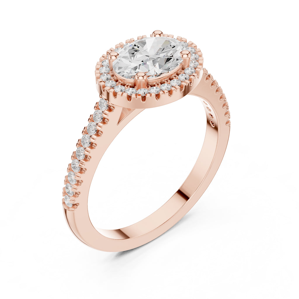 1.00 ct Oval Milgrain Halo Engagement Ring 1ct Rose Gold