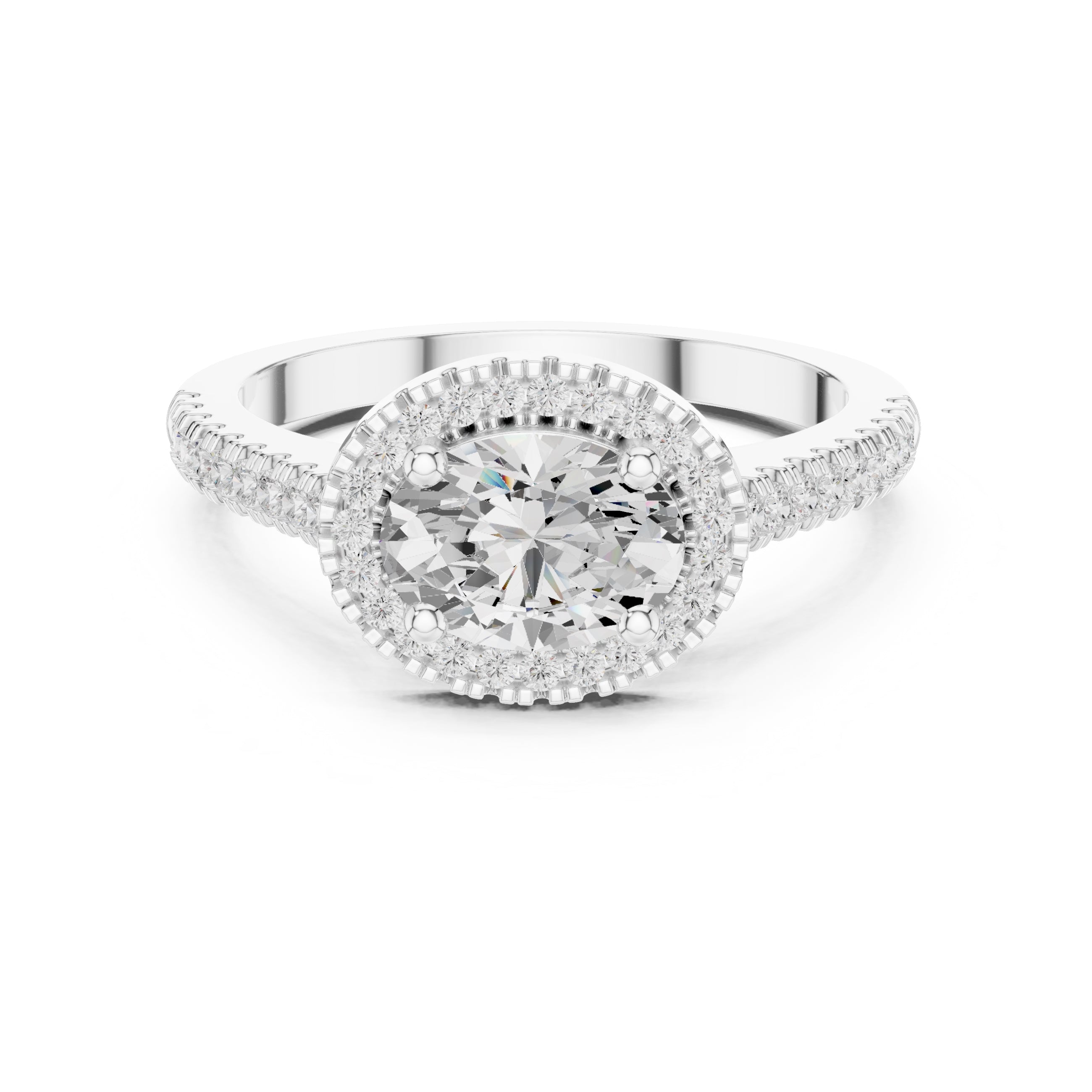 1.00 ct Oval Milgrain Halo Engagement Ring 1ct White Gold