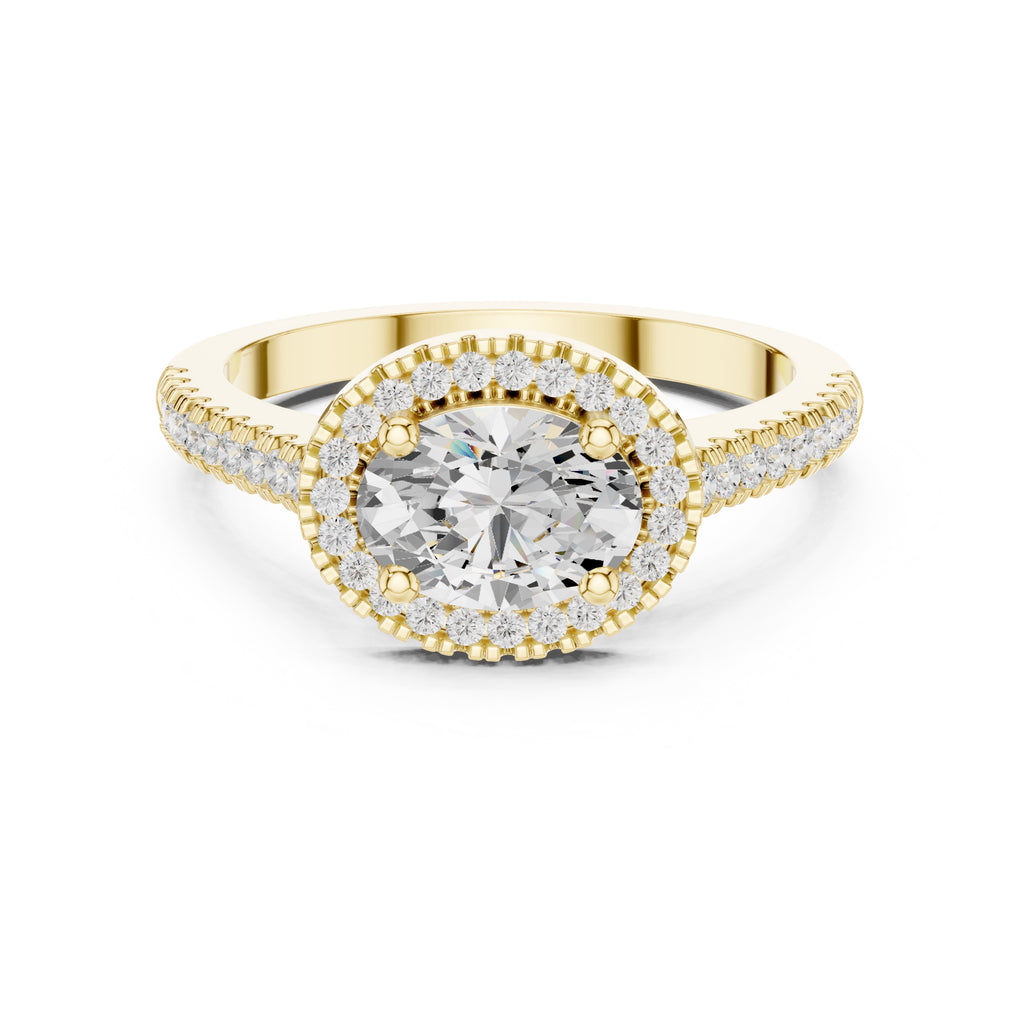 1.00 ct Oval Milgrain Halo Engagement Ring 1ct Yellow Gold