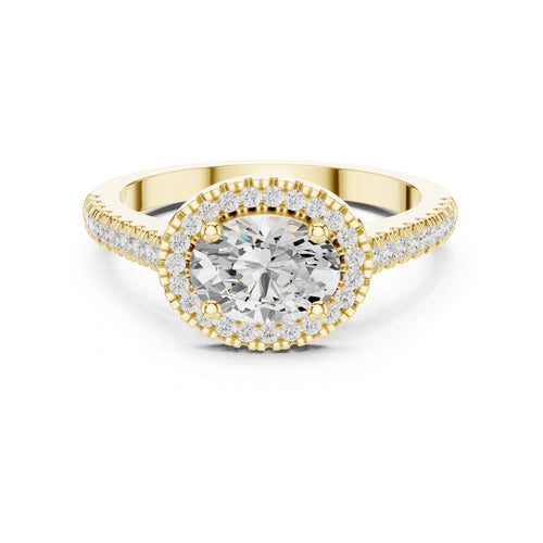 1.00 ct Oval Milgrain Halo Engagement Ring 1ct Yellow Gold