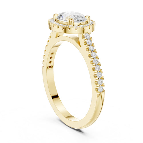 1.00 ct Oval Milgrain Halo Engagement Ring 1ct Yellow Gold
