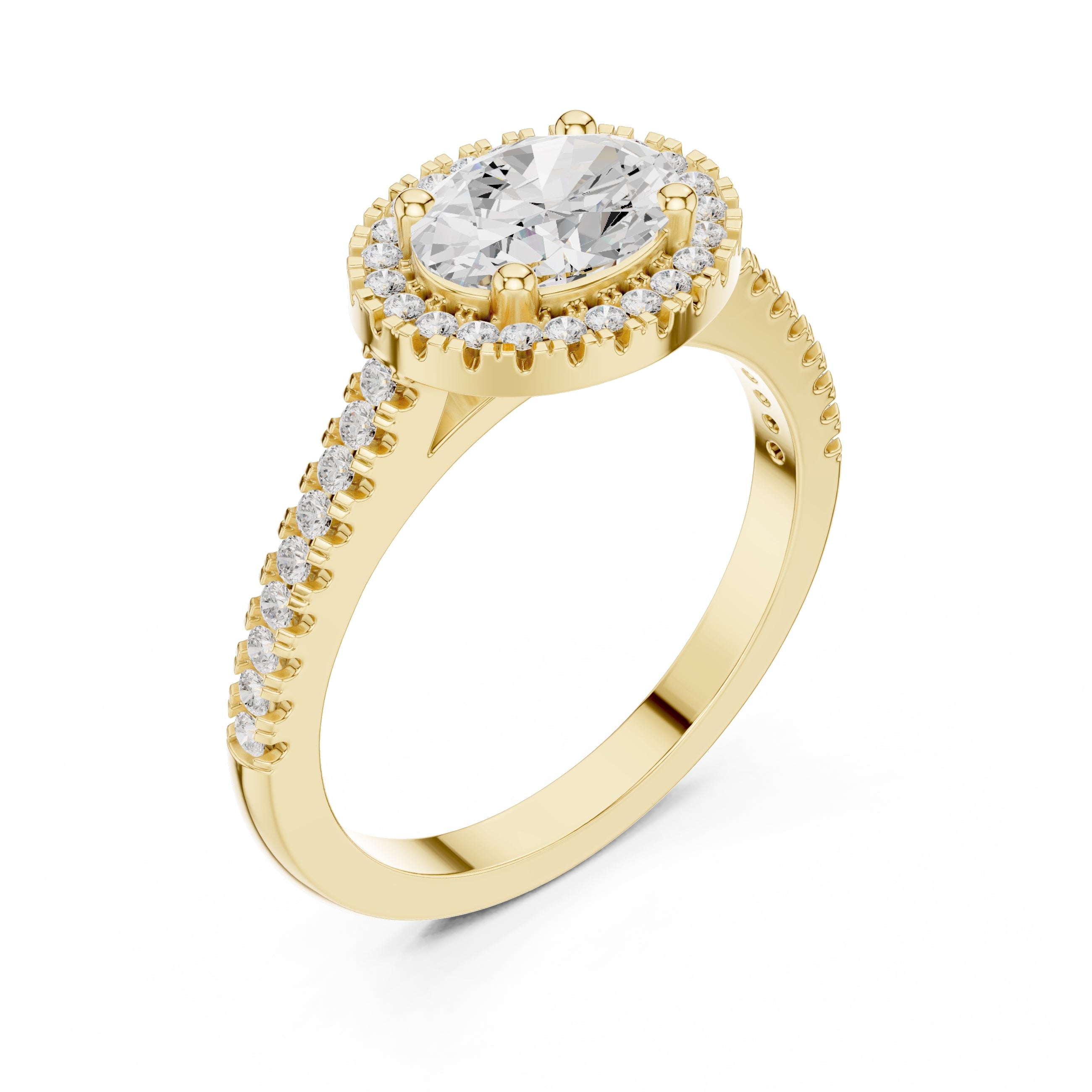 1.00 ct Oval Milgrain Halo Engagement Ring 1ct Yellow Gold