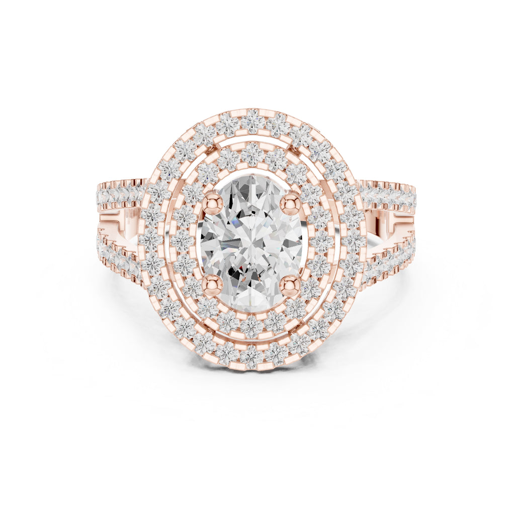 1.00 ct Oval Diamond Double Halo Ring 1ct Rose Gold