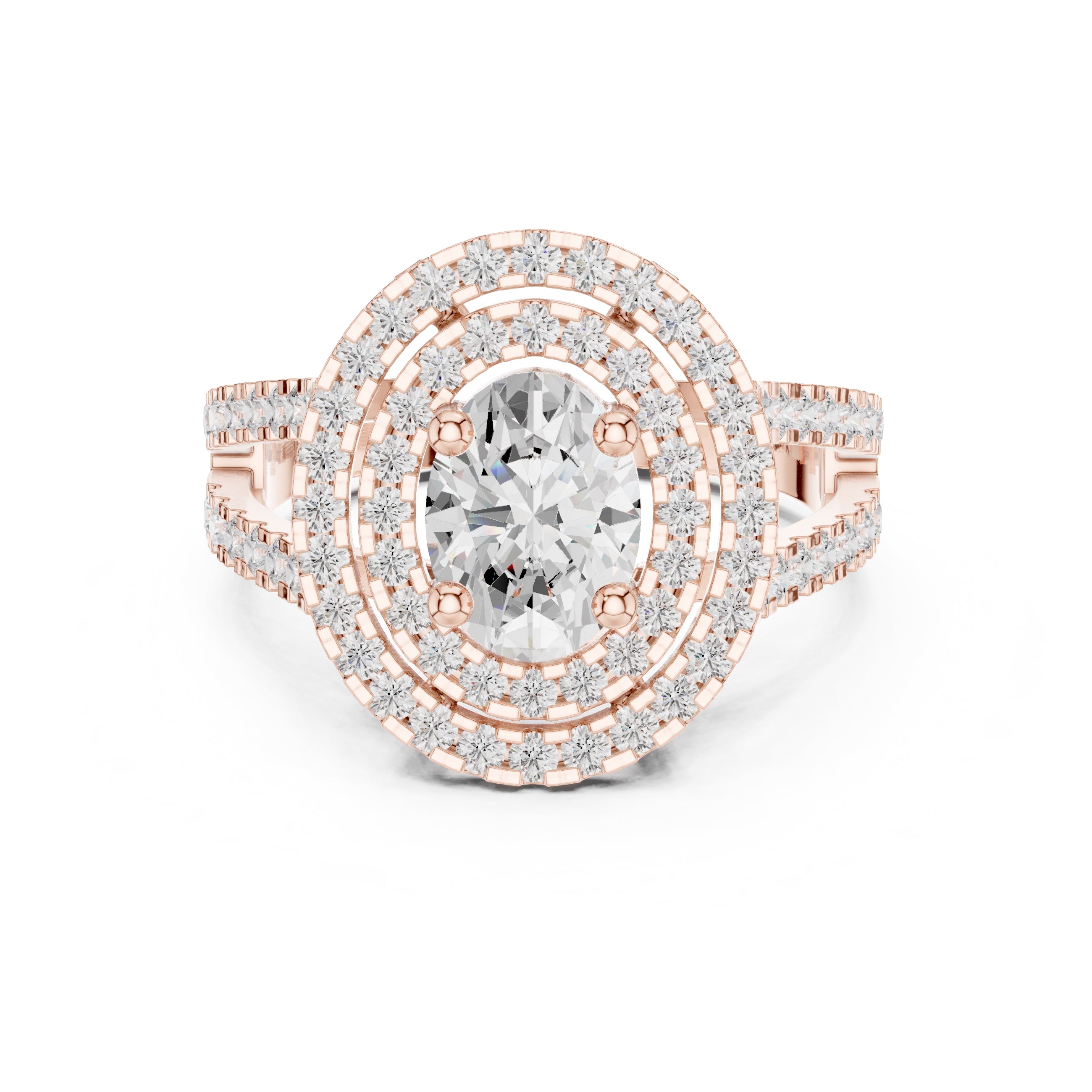 1.00 ct Oval Diamond Double Halo Ring 1ct Rose Gold