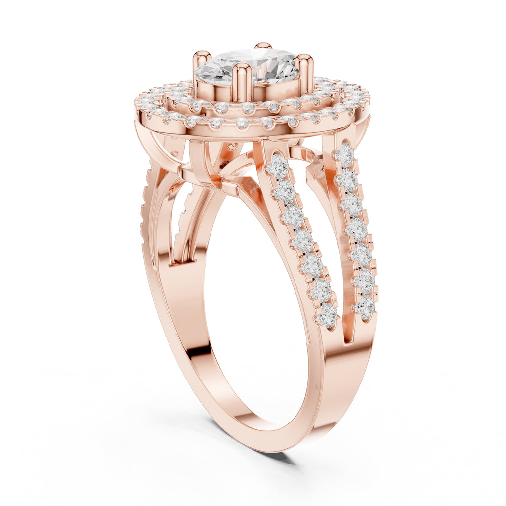 1.00 ct Oval Diamond Double Halo Ring 1ct Rose Gold