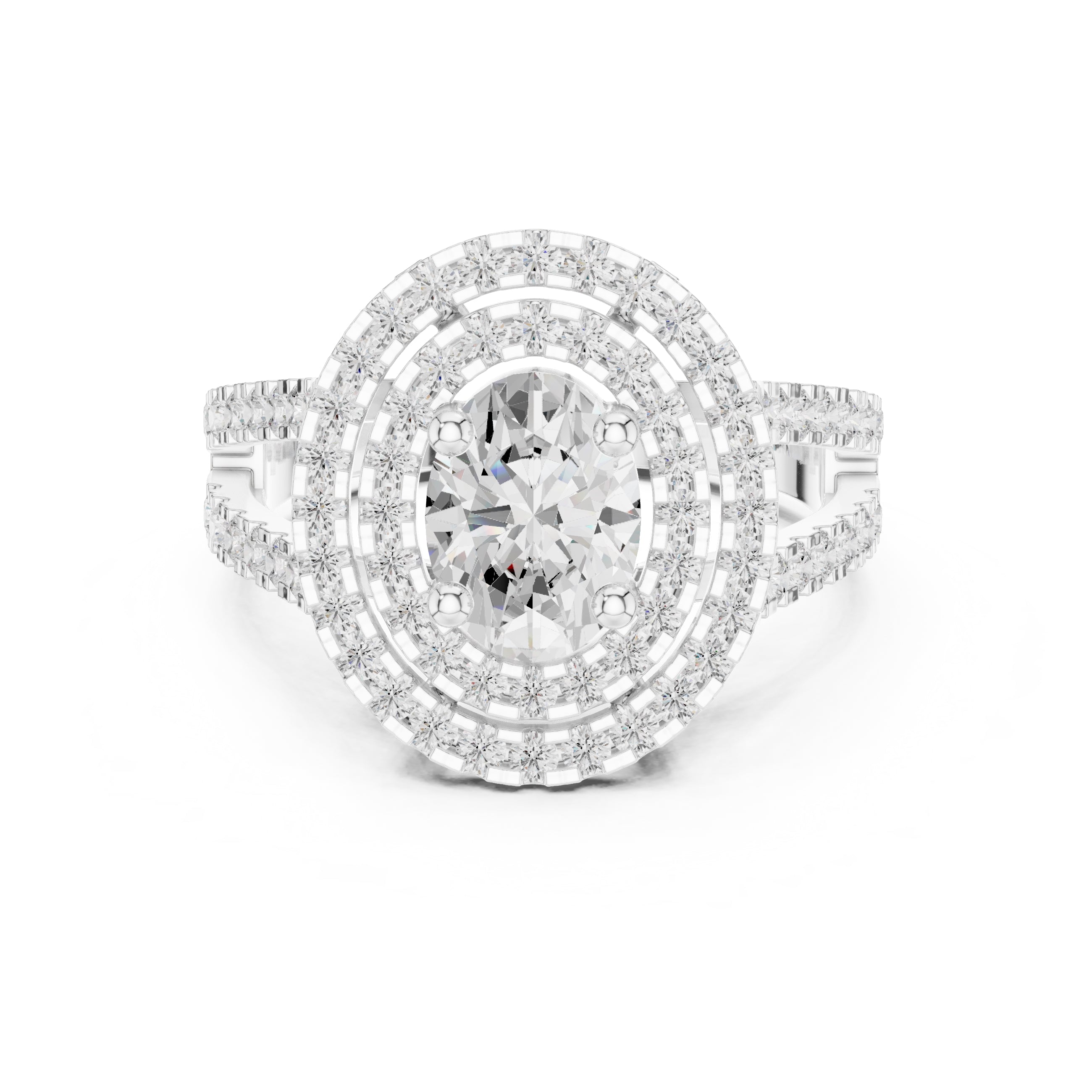 1.00 ct Oval Diamond Double Halo Ring 1ct White Gold