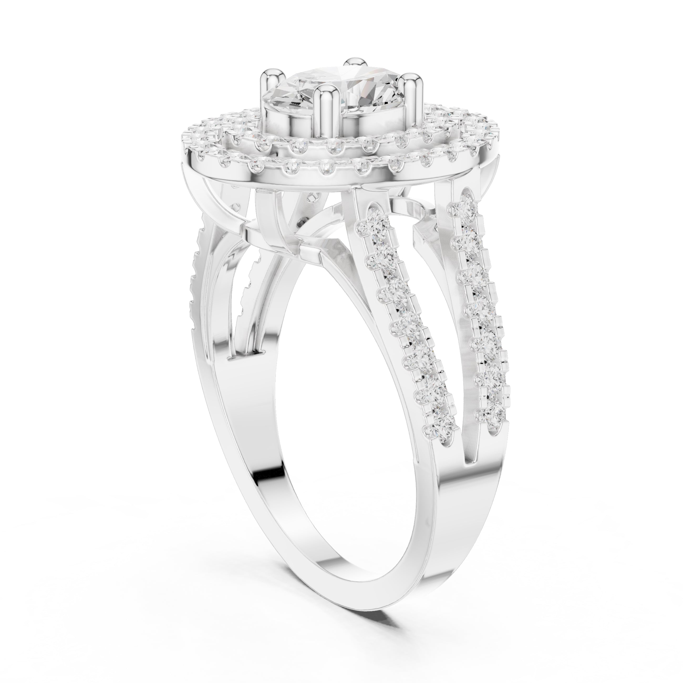 1.00 ct Oval Diamond Double Halo Ring 1ct White Gold