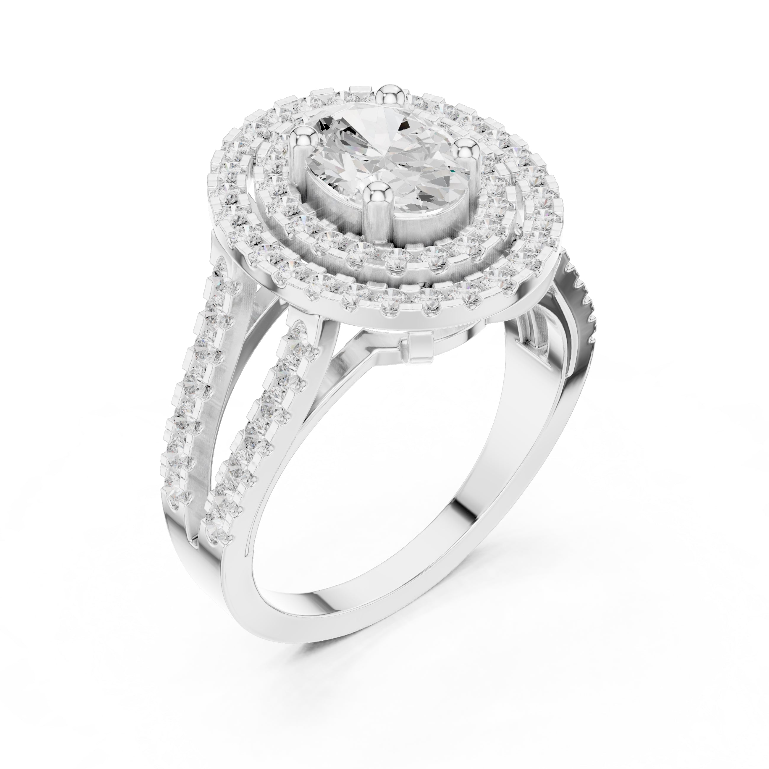 1.00 ct Oval Diamond Double Halo Ring 1ct White Gold