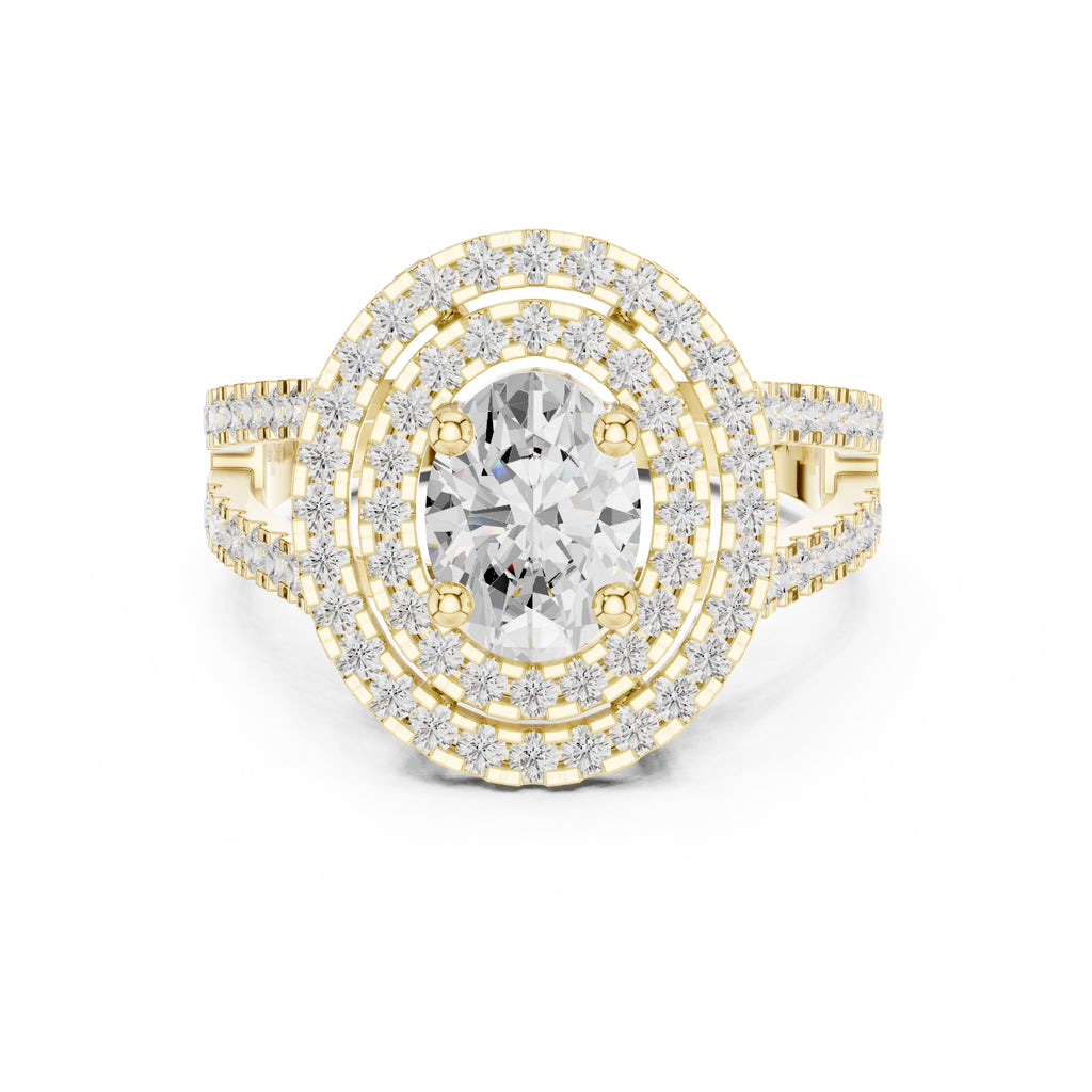 1.00 ct Oval Diamond Double Halo Ring 1ct Yellow Gold