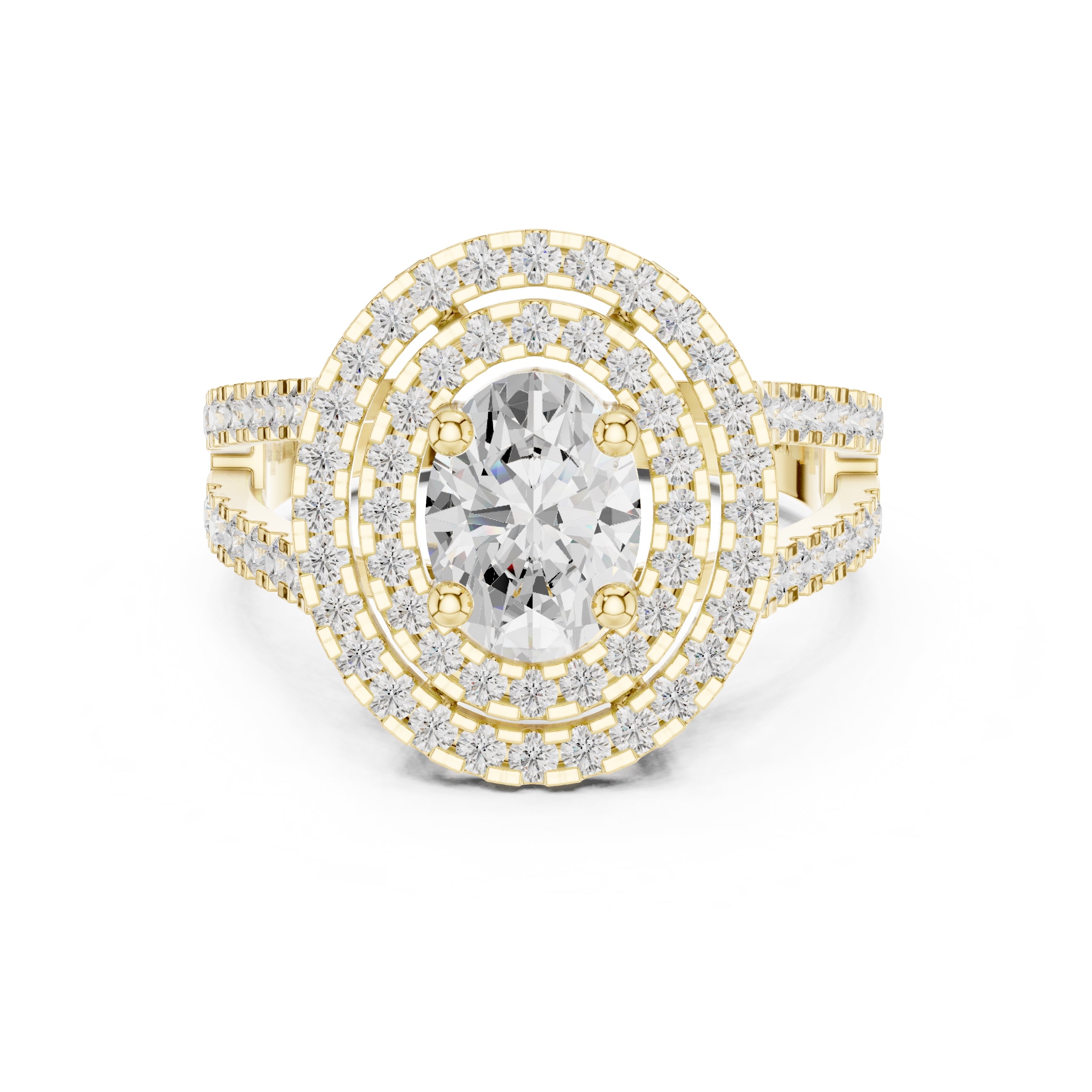 1.00 ct Oval Diamond Double Halo Ring 1ct Yellow Gold
