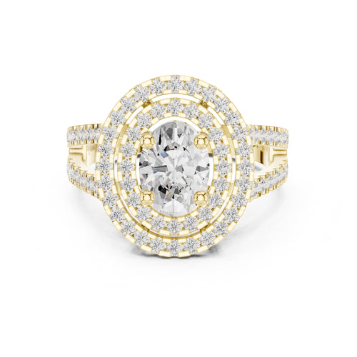 1.00 ct Oval Diamond Double Halo Ring 1ct Yellow Gold