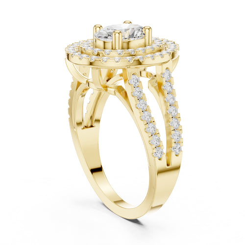 1.00 ct Oval Diamond Double Halo Ring 1ct Yellow Gold