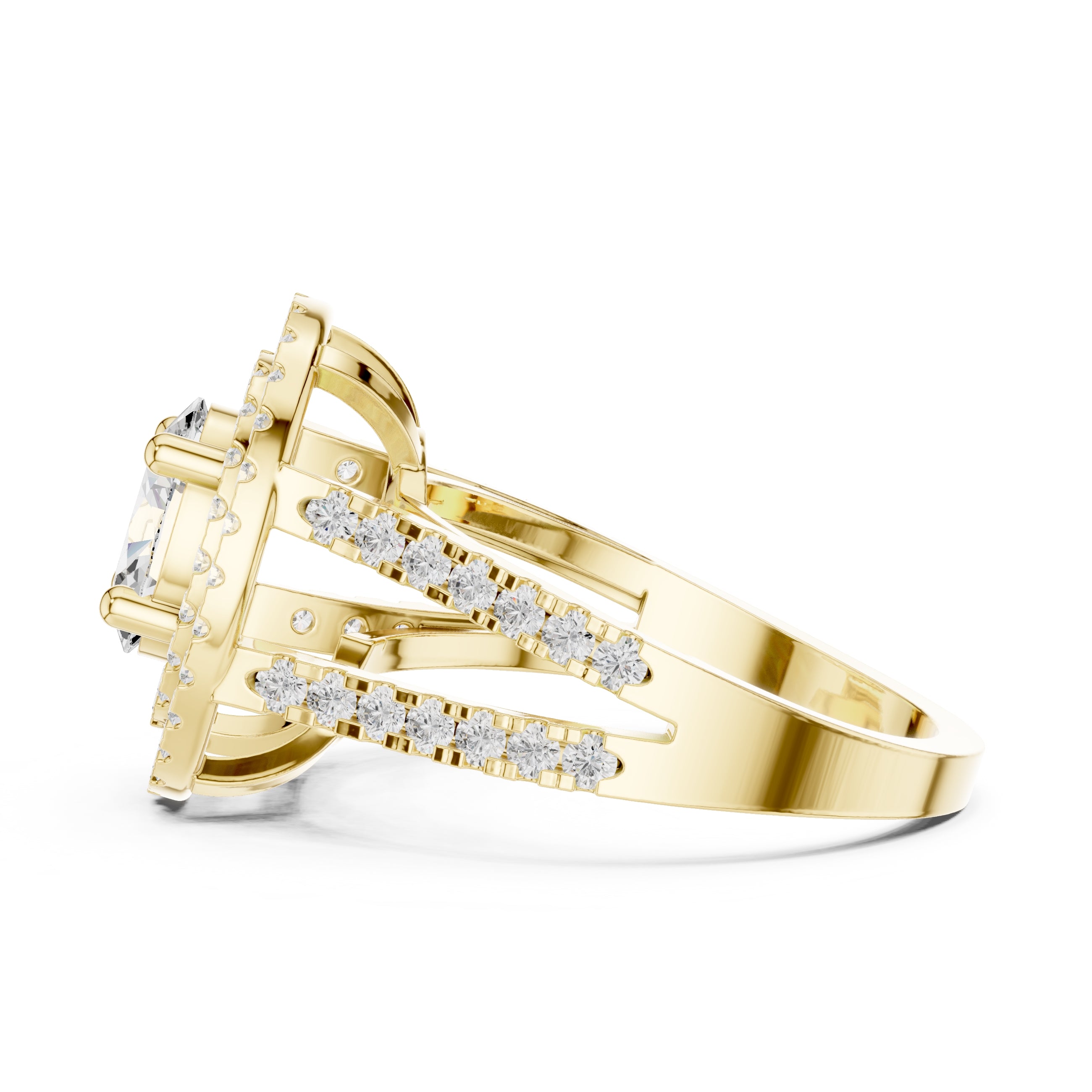 1.00 ct Oval Diamond Double Halo Ring 1ct Yellow Gold
