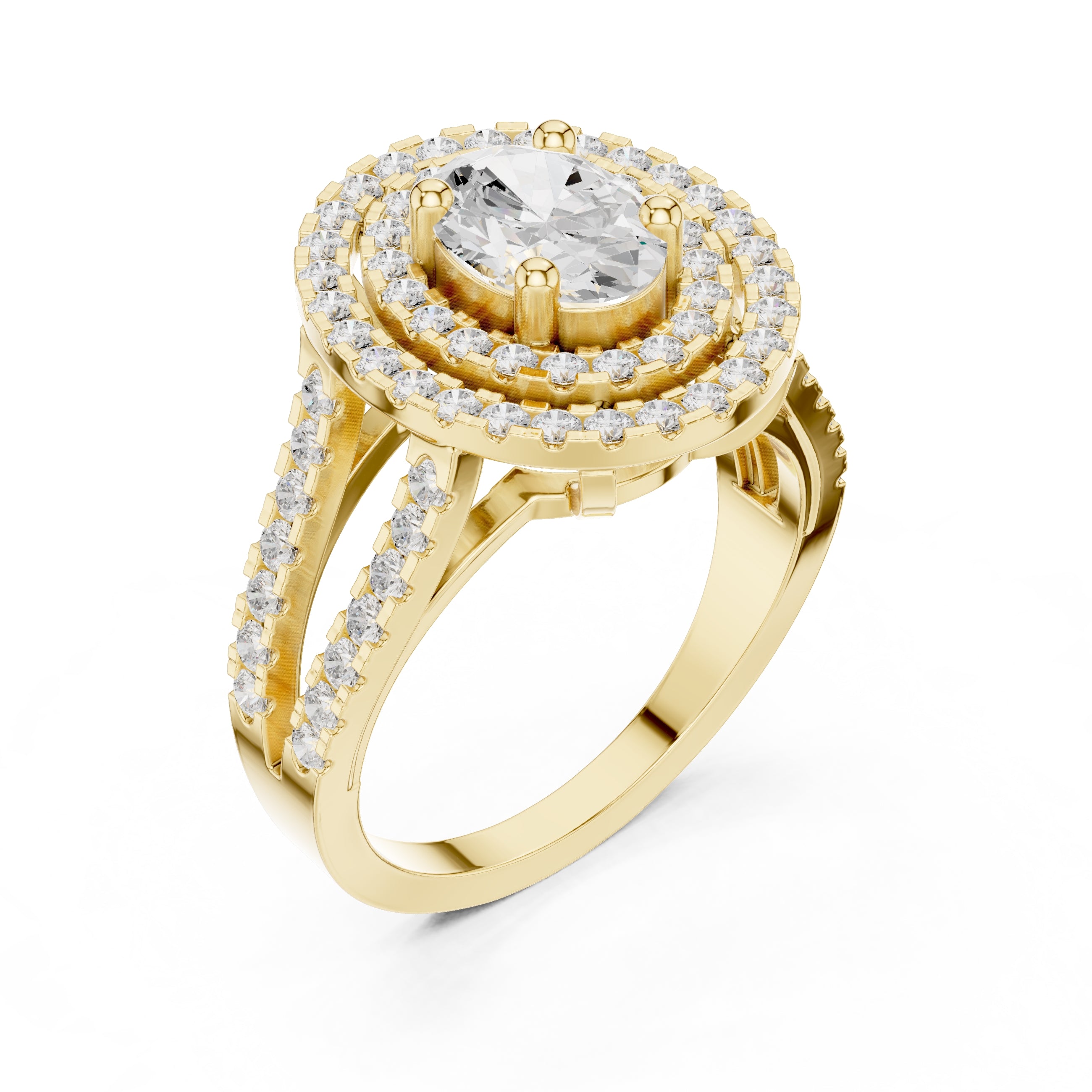 1.00 ct Oval Diamond Double Halo Ring 1ct Yellow Gold