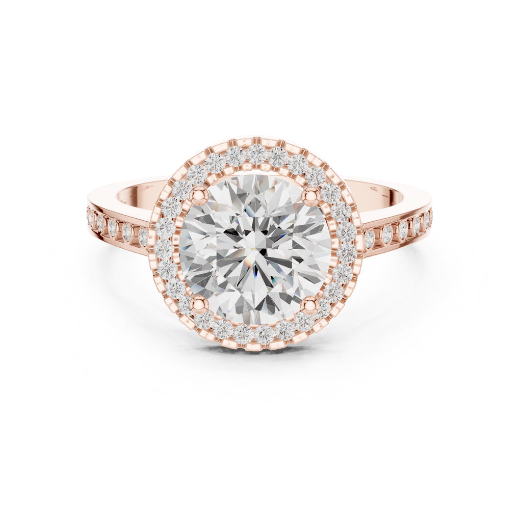 2.10 ct Classic Round Halo Statement Ring 2.1ct Rose Gold