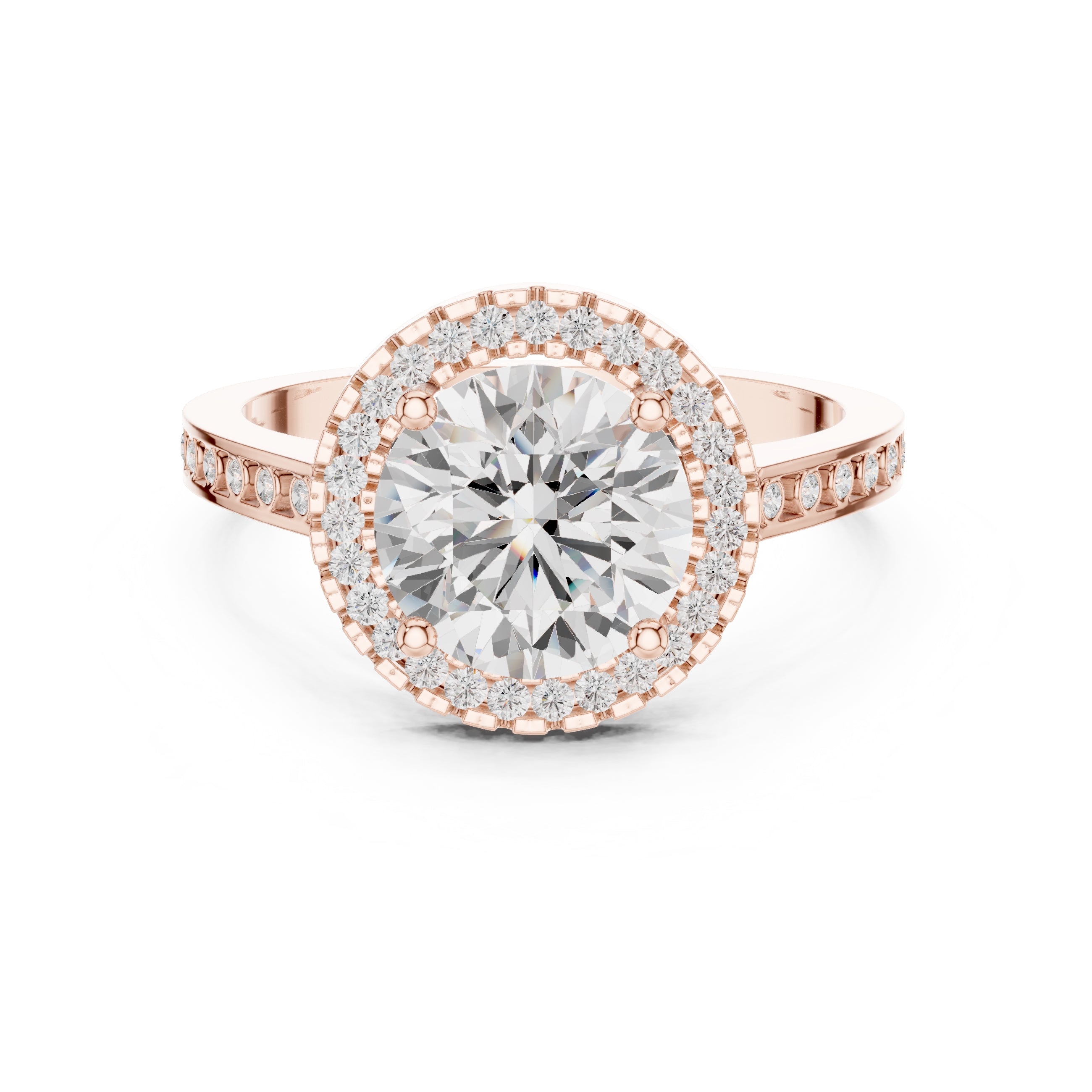 2.10 ct Classic Round Halo Statement Ring 2.1ct Rose Gold