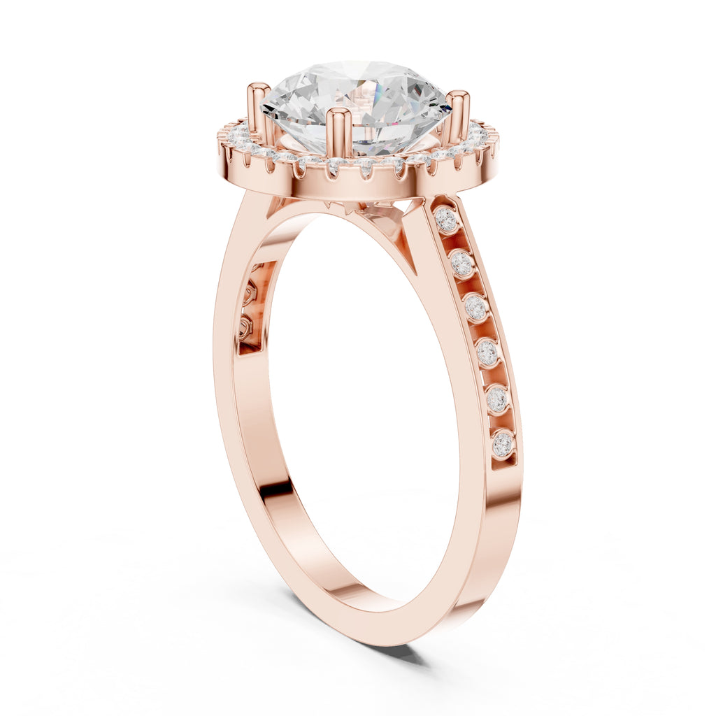 2.10 ct Classic Round Halo Statement Ring 2.1ct Rose Gold