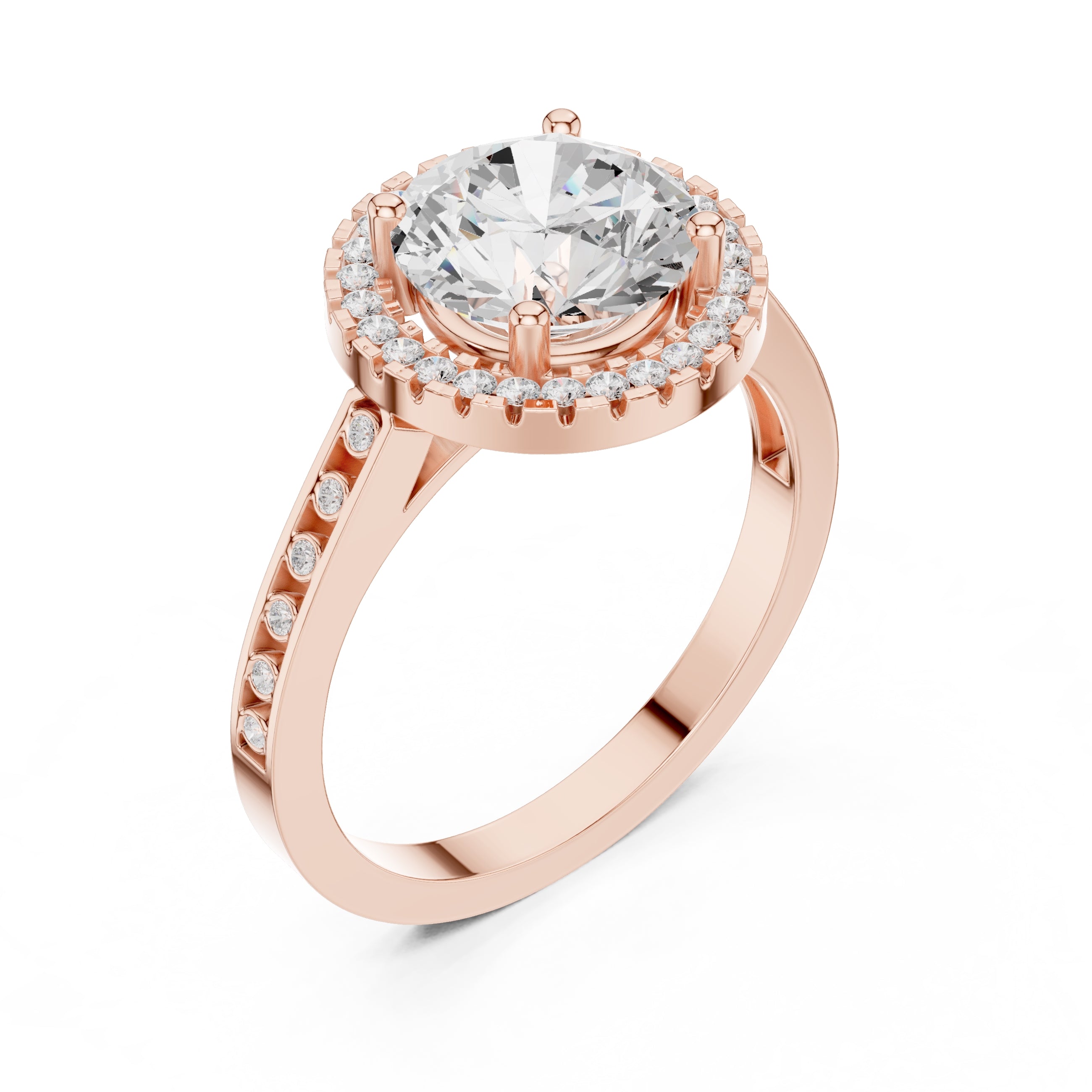 2.10 ct Classic Round Halo Statement Ring 2.1ct Rose Gold