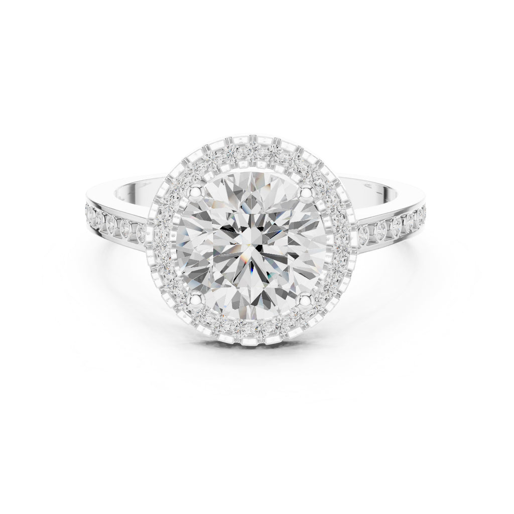 2.10 ct Classic Round Halo Statement Ring 2.1ct White Gold