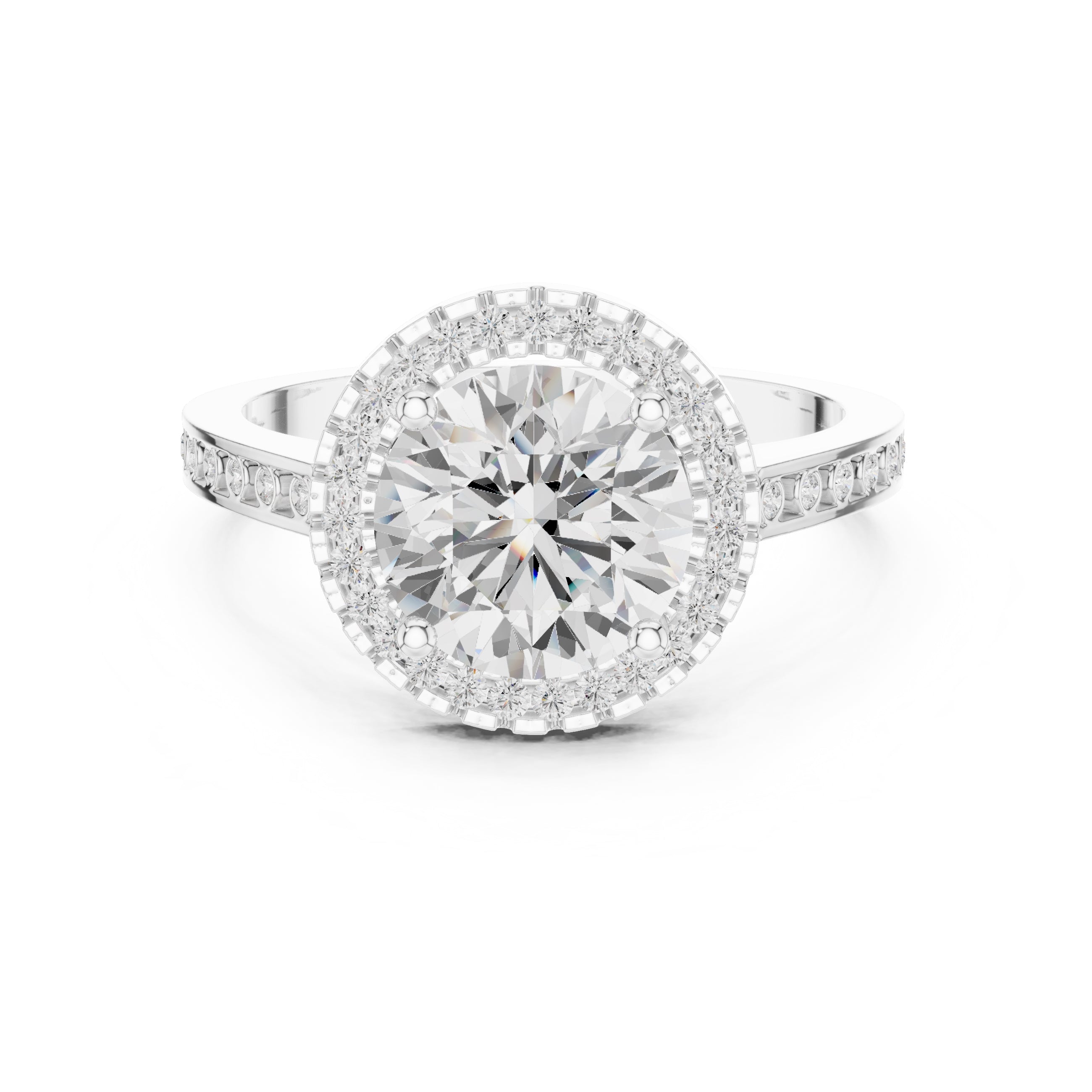 2.10 ct Classic Round Halo Statement Ring 2.1ct White Gold