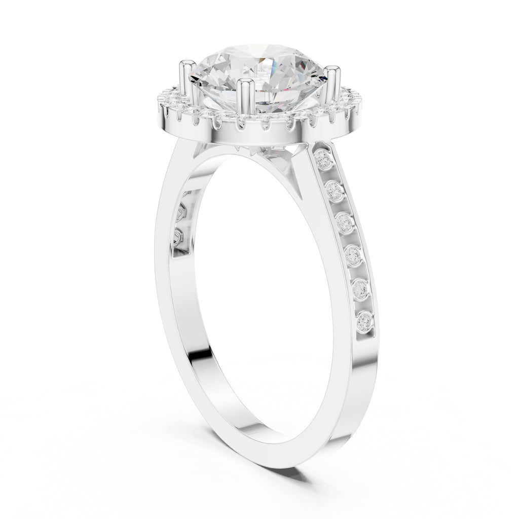 2.10 ct Classic Round Halo Statement Ring 2.1ct White Gold