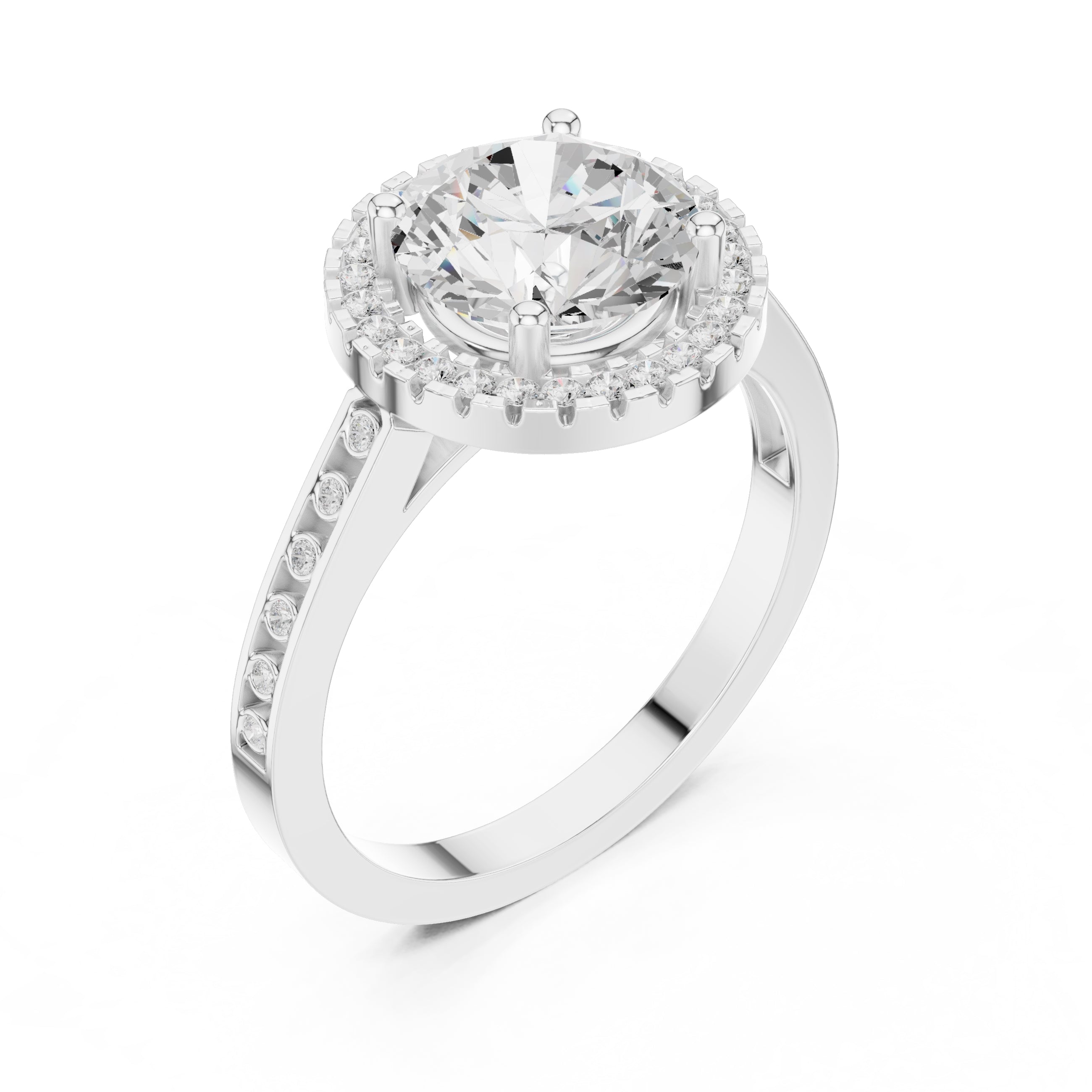 2.10 ct Classic Round Halo Statement Ring 2.1ct White Gold
