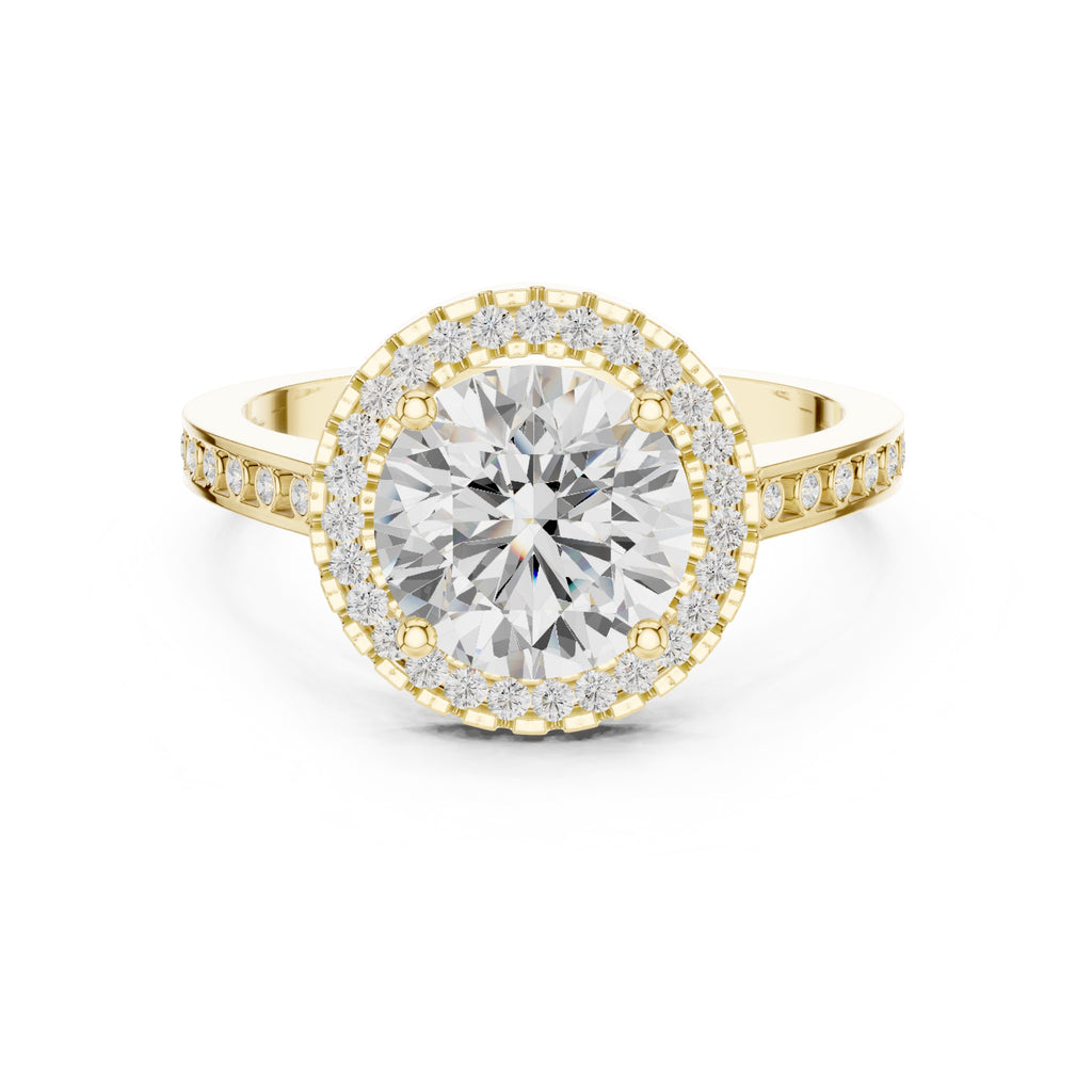 2.10 ct Classic Round Halo Statement Ring 2.1ct Yellow Gold