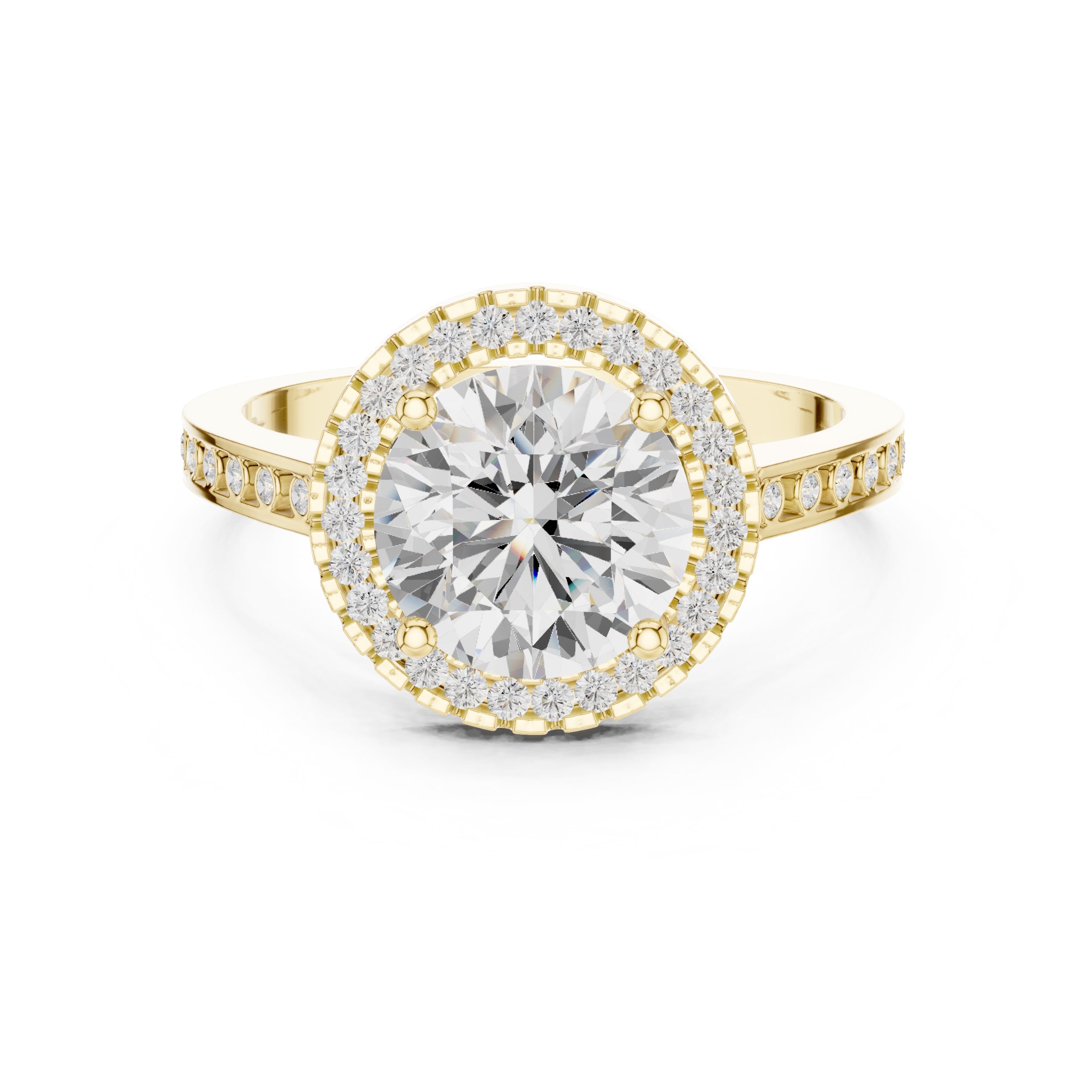 2.10 ct Classic Round Halo Statement Ring 2.1ct Yellow Gold