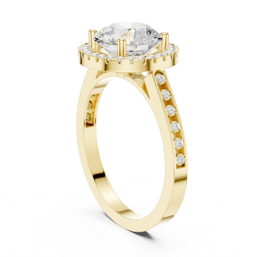 2.10 ct Classic Round Halo Statement Ring 2.1ct Yellow Gold