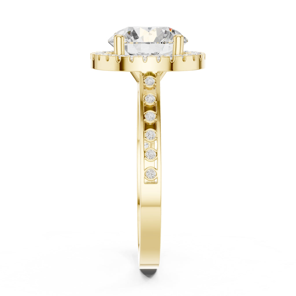 2.10 ct Classic Round Halo Statement Ring 2.1ct Yellow Gold