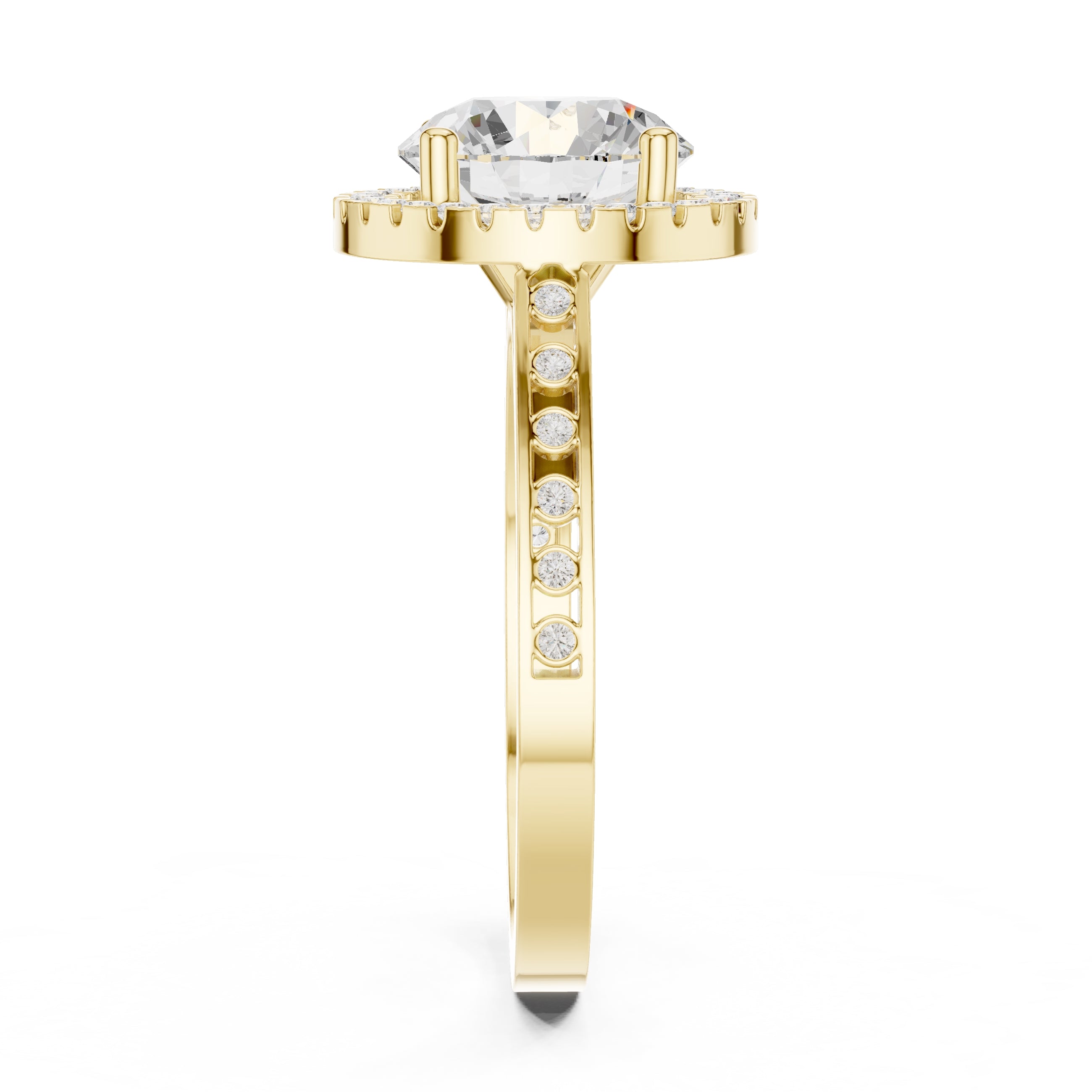 2.10 ct Classic Round Halo Statement Ring 2.1ct Yellow Gold