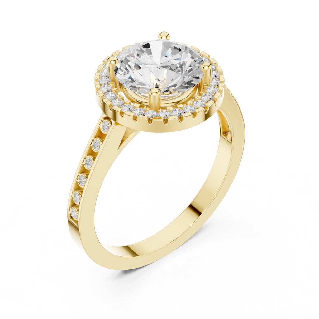 2.10 ct Classic Round Halo Statement Ring 2.1ct Yellow Gold
