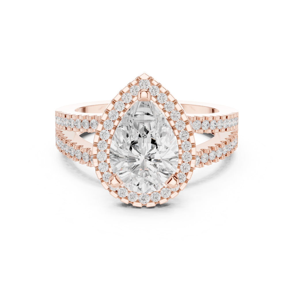 1.81 ct Pear Diamond Split-Shank Halo Ring 1.81ct Rose Gold