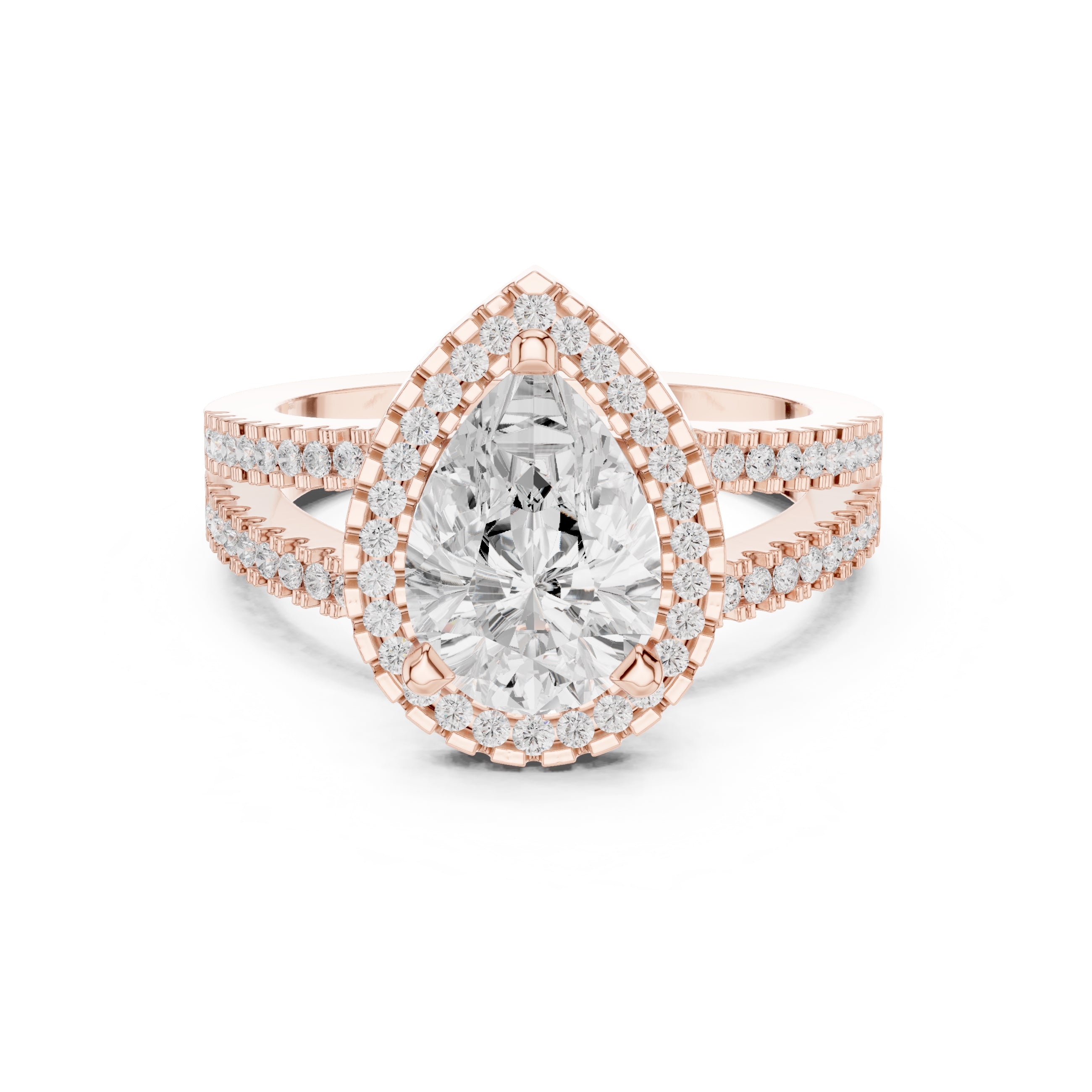 1.81 ct Pear Diamond Split-Shank Halo Ring 1.81ct Rose Gold