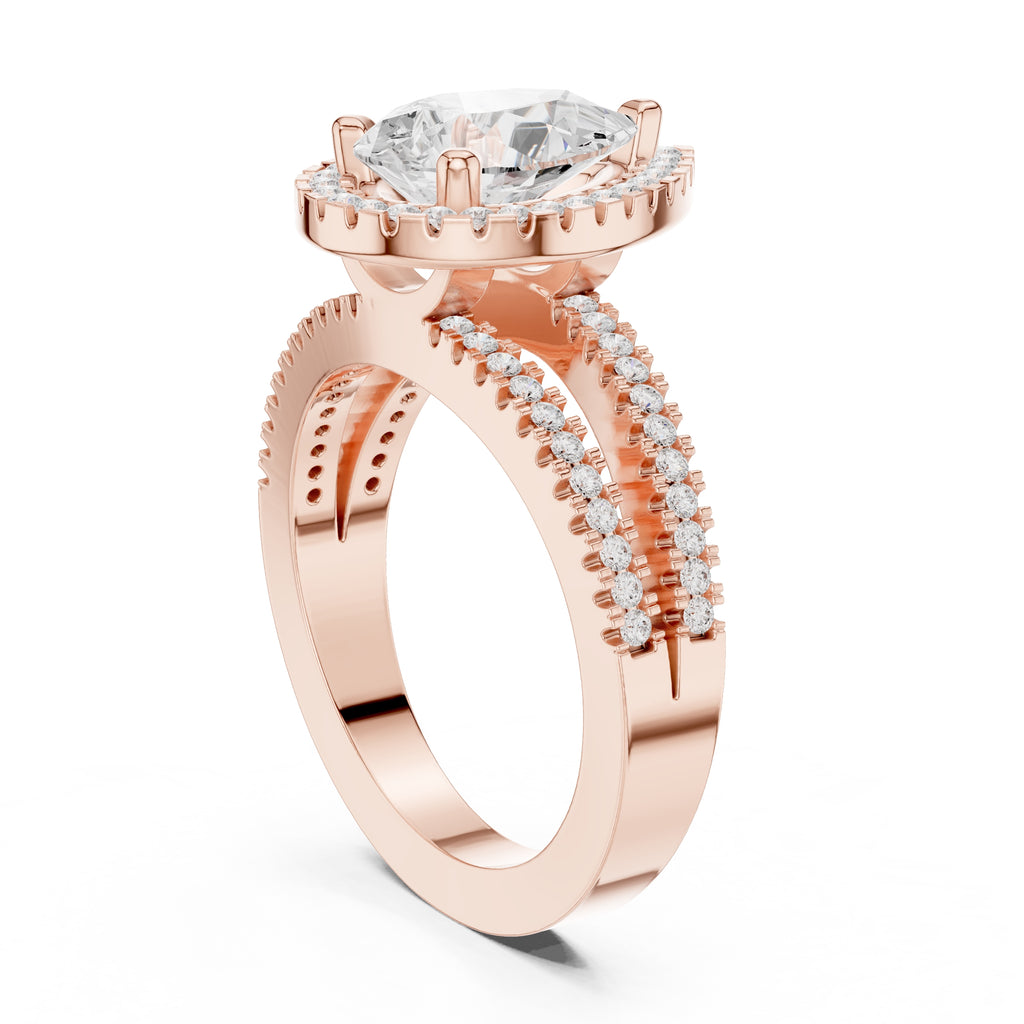 1.81 ct Pear Diamond Split-Shank Halo Ring 1.81ct Rose Gold