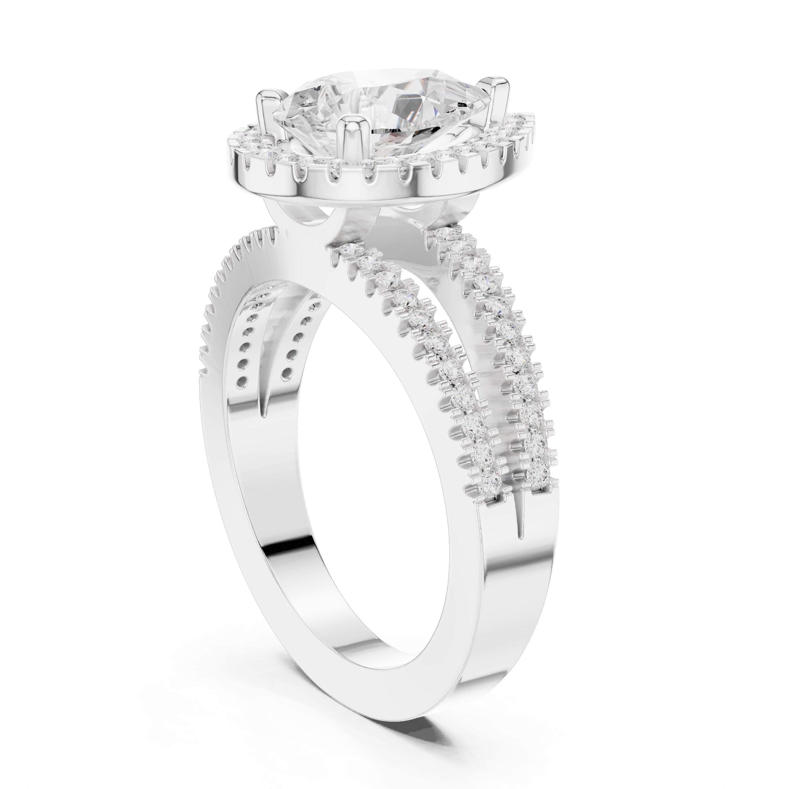 1.81 ct Pear Diamond Split-Shank Halo Ring 1.81ct White Gold
