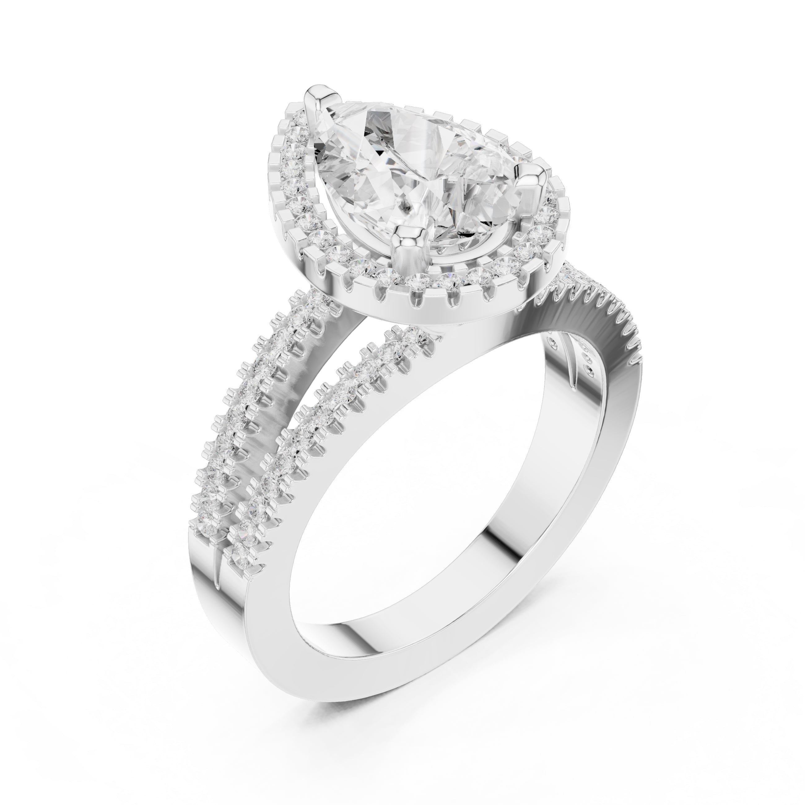 1.81 ct Pear Diamond Split-Shank Halo Ring 1.81ct White Gold