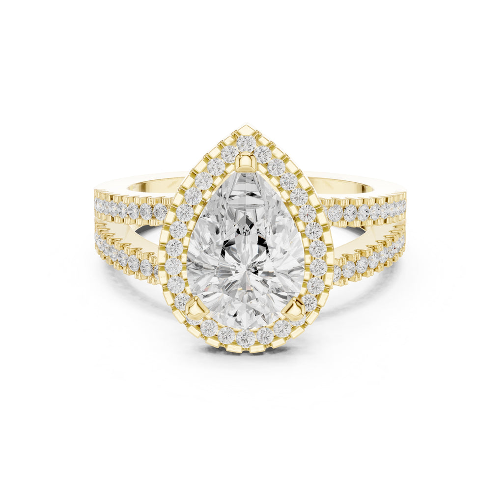 1.81 ct Pear Diamond Split-Shank Halo Ring 1.81ct Yellow Gold