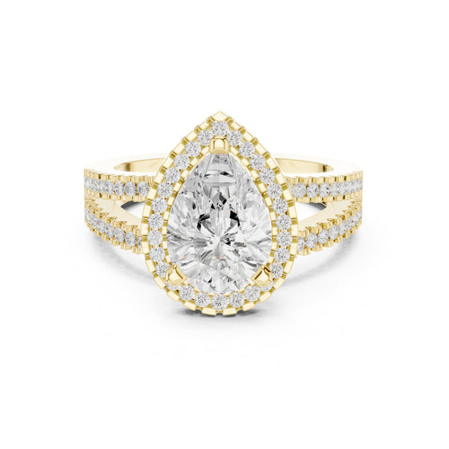 1.81 ct Pear Diamond Split-Shank Halo Ring 1.81ct Yellow Gold