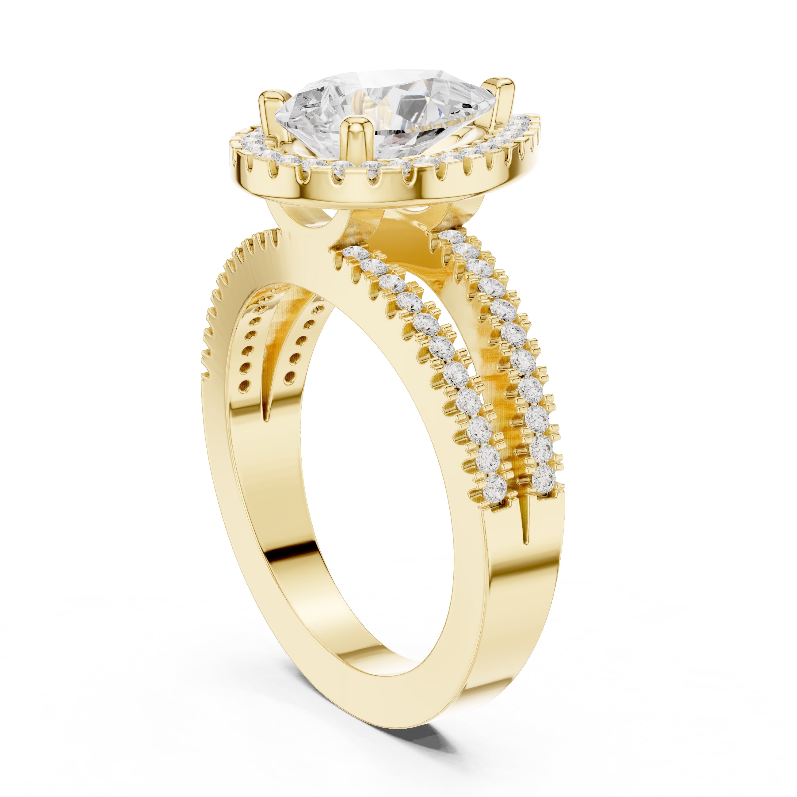 1.81 ct Pear Diamond Split-Shank Halo Ring 1.81ct Yellow Gold