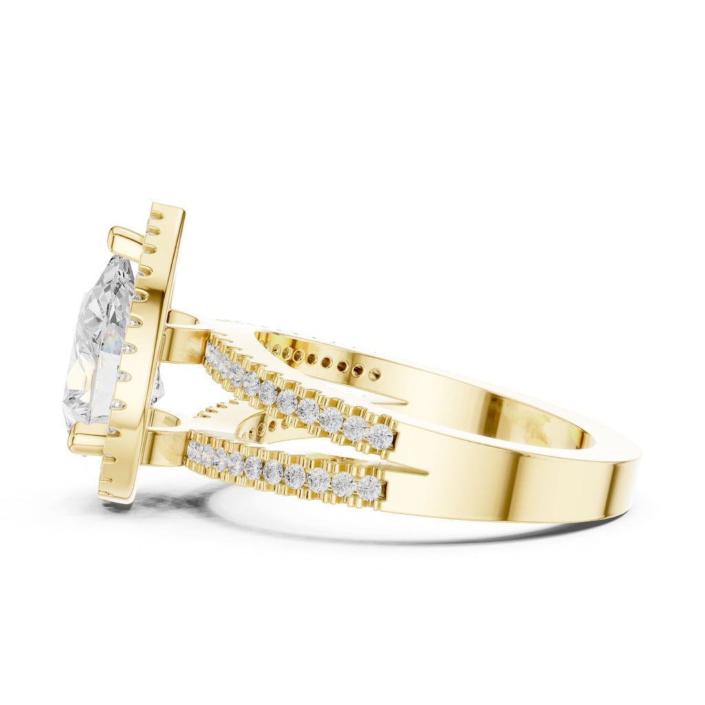 1.81 ct Pear Diamond Split-Shank Halo Ring 1.81ct Yellow Gold