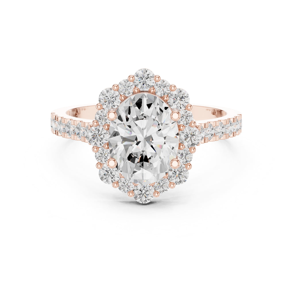 1.45 ct Oval Scalloped Halo Engagement Ring 1.45ct Rose Gold