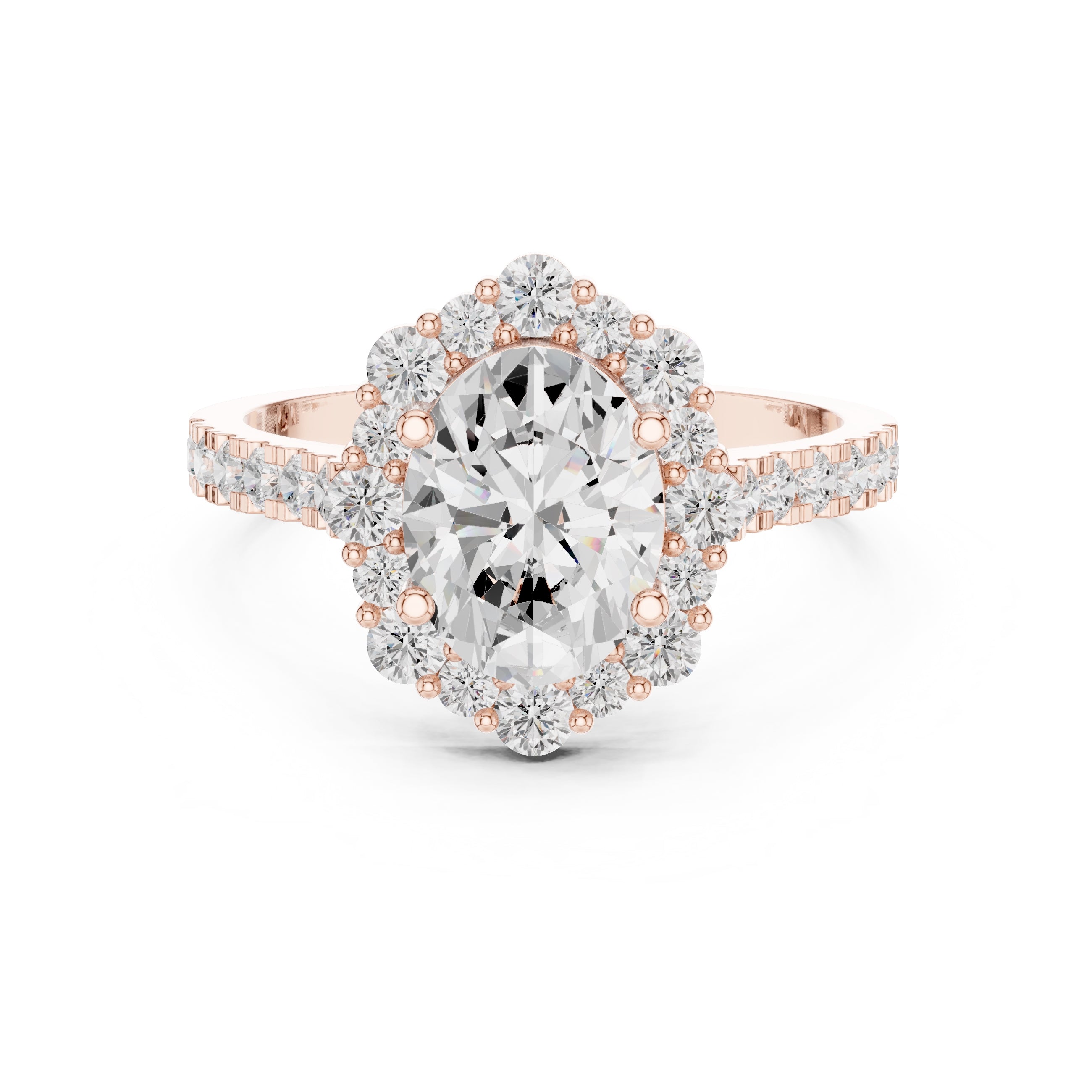 1.45 ct Oval Scalloped Halo Engagement Ring 1.45ct Rose Gold