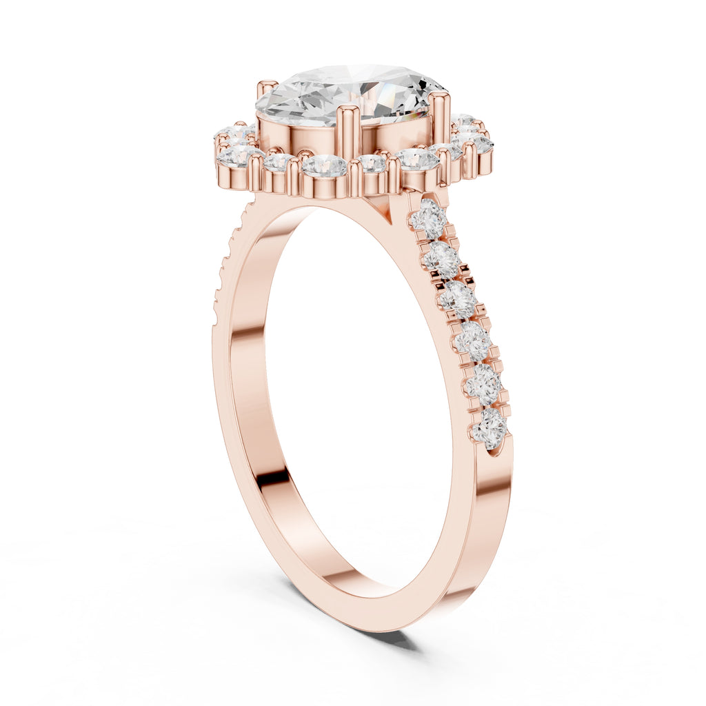 1.45 ct Oval Scalloped Halo Engagement Ring 1.45ct Rose Gold